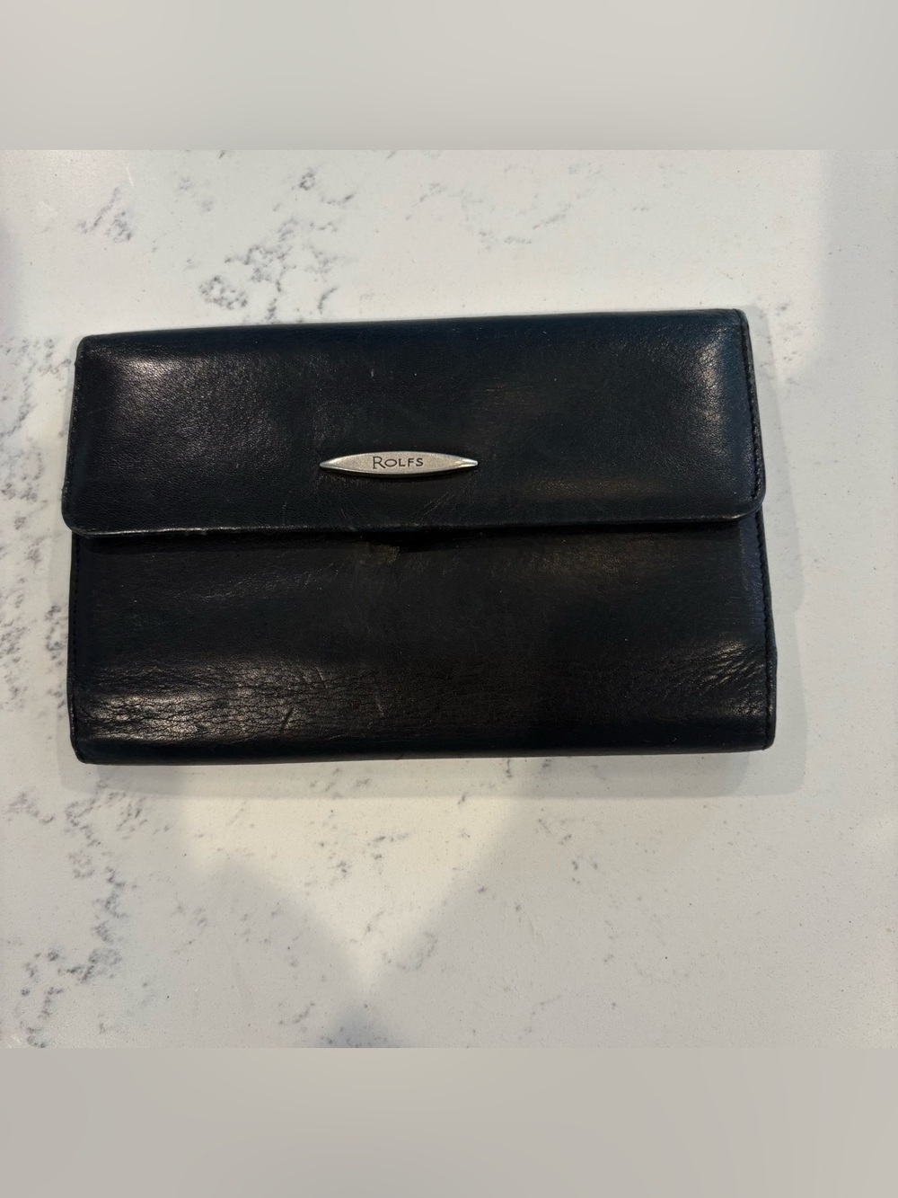 Rolfs vintage Black Leather Continental Fold Wallet with Metal Logo